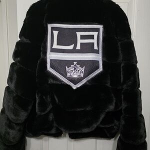 Black Faux Fur Jacket with LA Bling Patch "BRAND NEW